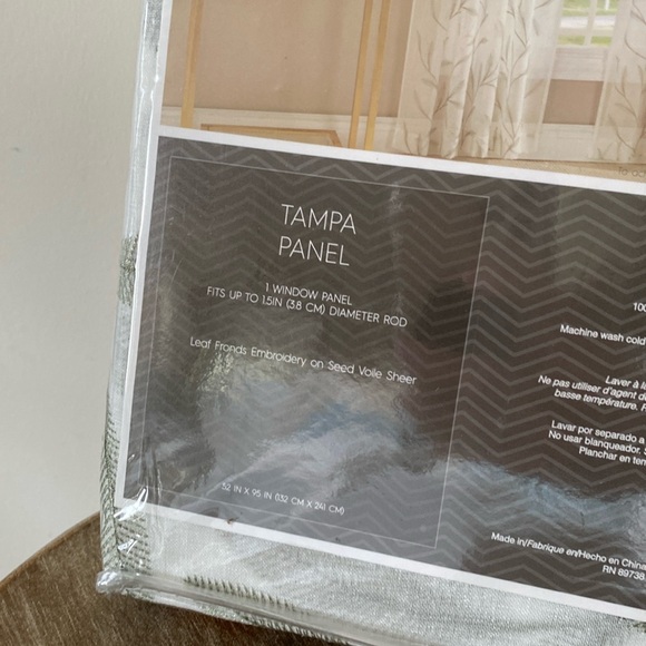 Voile Sheer Curtain Panels Leaf Botanical Embroidery White and Green 52โ x 95โ - Picture 5 of 10